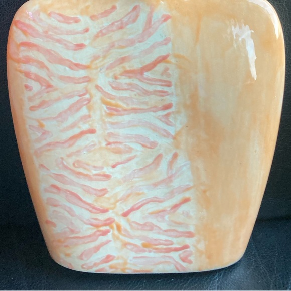 Vintage Art Deco Glazed Ceramic Vase with Peach, Yellow and White Designs - Picture 10 of 12